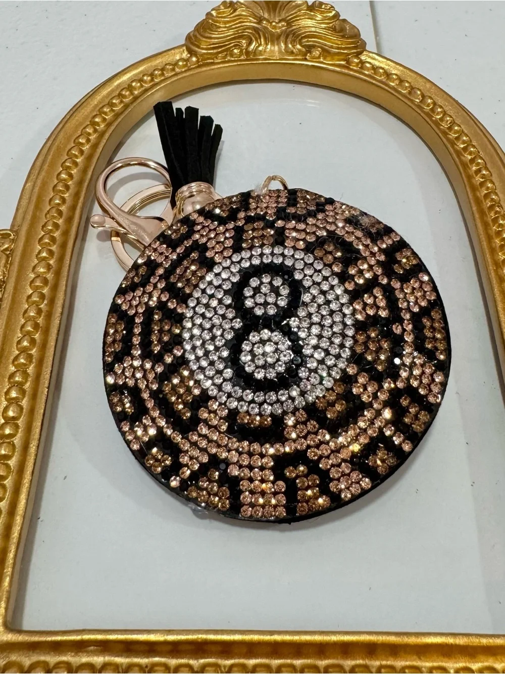 New Beige/Gold 8 Ball Keychain Bag Charm